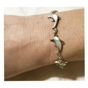 Dolphin Mother of Pearl Bracelet 925 Sterling Silver ~ 7 1/4"